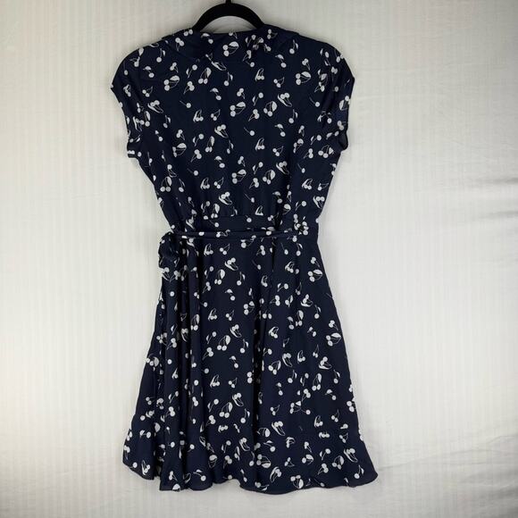 Sunday Best White Cherry Print Navy Blue Ruffle Wrap Dress Size 00 Dainty Girly - Picture 4 of 9